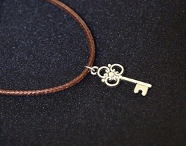 New Dark Brown PU Leather Cord Necklace With Key Tibetan Silver Pendant ... - £7.81 GBP