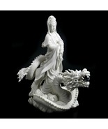 KWAN YIN ON DRAGON STATUE 12.5&quot; Quan Yin Guan Buddha Goddess White Marbl... - €90,96 EUR