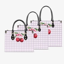 Women&#39;s Tote Bag - Rockabilly - Cherries Lilac Plaid - £47.76 GBP+