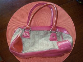 Liz Claiborne Brown/Pink LC Print Hand Bag/Purse EUC - $14.60