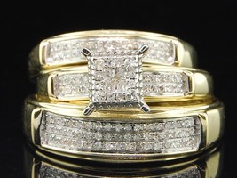 Mens/Ladies Simulated Round Diamond Engagement Ring Wedding Band Bridal Set Trio - £103.82 GBP