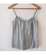 Eileen Fisher V Neck Cami Shirring Cotton Tencel Double Weave Raw Hem Gray XS - $35.00