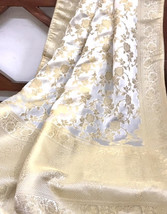 Off White Gold Brocade Banarasi Silk Stole/dupatta, Fabric, Bridal Fabric, DP11 - £37.75 GBP