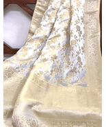 Off White Gold Brocade Banarasi Silk Stole/dupatta, Fabric, Bridal Fabric, DP11 - $47.99