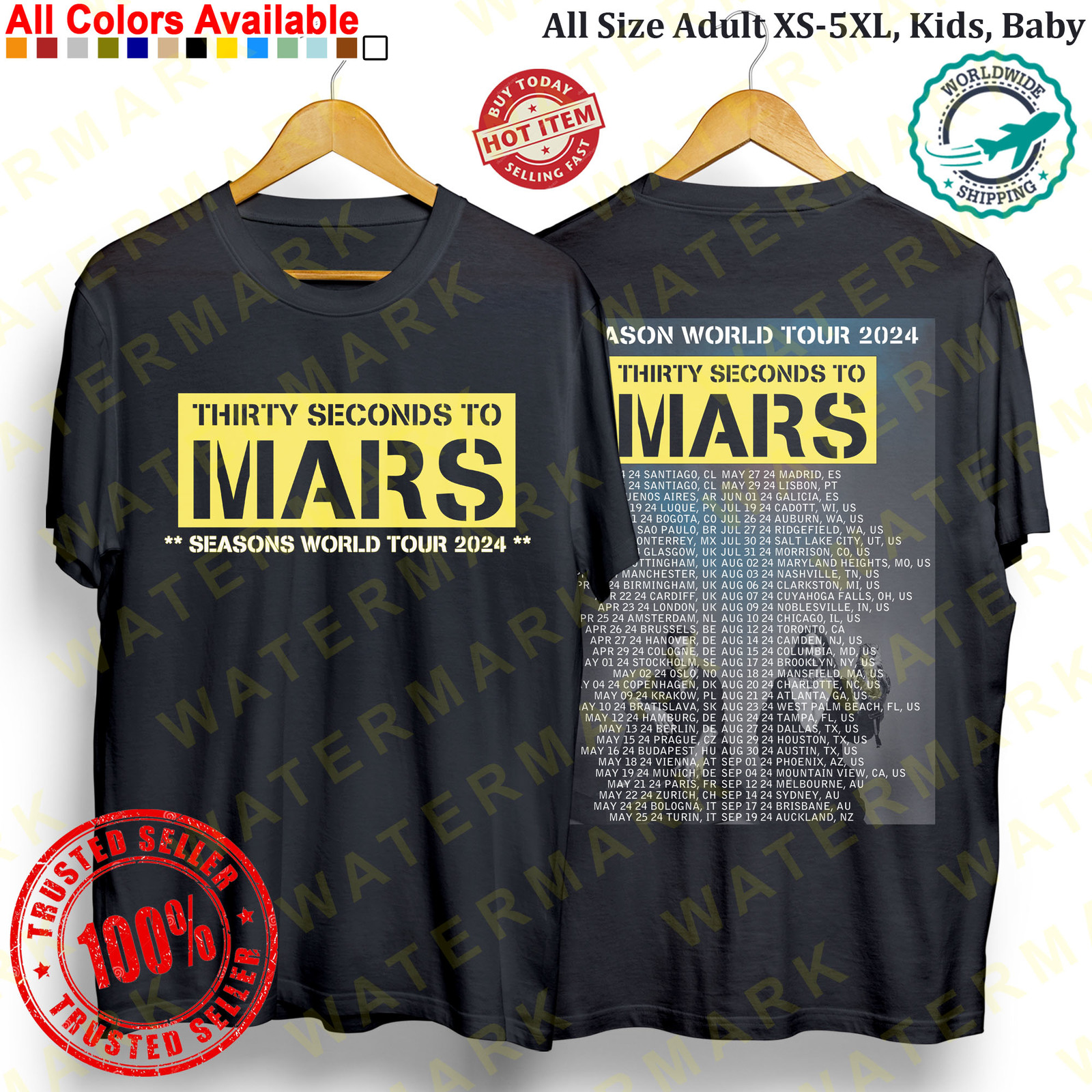THIRTY SECONDS TO MARS – SEASONS WORLD TOUR 2024 T-shirt All Size Adult ... - $24.00+