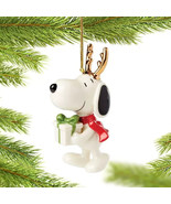 Lenox Peanuts Snoopy Reindeer Ornament Figurine with Gift Gold Antlers NEW - $37.00