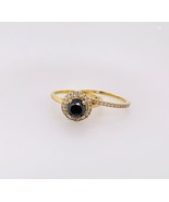 Round Halo Black &amp; White Natural Diamond Ring Set 14K Solid Yellow Gold ... - $4,120.57 CAD