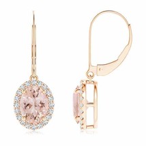 ANGARA Natural Morganite Oval Drop Earrings with Diamond in 14K Gold (8x6MM) - £1,238.08 GBP