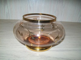 Romania Glass Bowl Rose Hue Gold Leaf Design  - $12.95