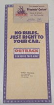 VTG Outback Steakhouse 2000 Take-Out Pamphlet Style Paper Menu w/ Bloomin&#39; Onion - £26.75 GBP