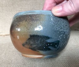 Art Pottery Bowl w Fish Image Earthy Glazed Brown Gray Green Boho Eclectic - $13.86