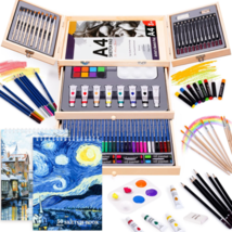 PROFESSIONAL ART SET 85 PIECE SET BRAND NEW WITH WOODEN CARRYING CASE - £28.01 GBP