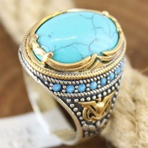Antique Silver Color Vintage Stone Ring Fashion Jewelry Turquoises Finger Rings  - £7.76 GBP