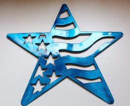 Stars &amp; Stripes Star - Metal Wall Art - Blue 14&quot; - £26.55 GBP