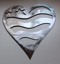 Stars &amp; Stripes Heart - Metal Wall Art - Silver 14&quot; - £26.62 GBP