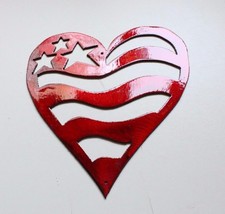 Stars and Stripes Red Heart Metal Wall Art Decor 7&quot; tall - £7.45 GBP