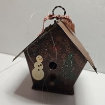 Metal Tiny Birdhouse Tree Ornament 3x4x4&quot; Brown Hanging - $4.80