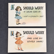 Antique WW1-ERA 2-PC Post Card Should Worry Comic Postcard W/ Writing - Unposted - £6.21 GBP