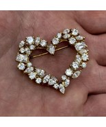 Vintage Sterling Silver 925 Gold Wash Tone Heart Brooch Pin Crystal Rhin... - £38.94 GBP