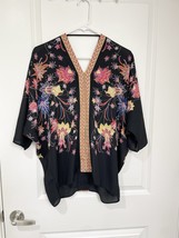 Rose &amp; Olive Boho Floral Embroidered Kimono Top - size S - $596.22 MXN