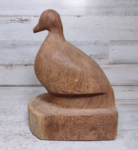 Vintage Unfinished Wood Carved Bird Decoy Metal Nail Eyes Primitive Folk Art 6&quot; - £21.27 GBP