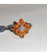 Rare Orange Spessartite Garnet Oval Cluster Ring, 925 Sterling, Size 7, ... - $109.76 CAD