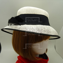 Elegant Sinamay Cocktail Bucket Hat with Feathers in White and Black - £28.69 GBP