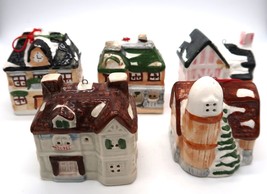 Set of 5 Vintage Ceramic Christmas Village House Hanging Ornaments - $19.99