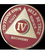 Pink &amp; Silver Plated 4 Year AA Chip Alcoholics Anonymous Medallion Coin ... - $27.99