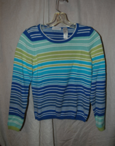 Womens Small Villager Long Sleeve Stripe Pullover Top Blues &amp; Greens Gen... - £11.98 GBP