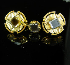 Diamond cut Cuff links gold  Vintage Hematite color Cufflinks Rhinestone Tie Tac - £59.32 GBP