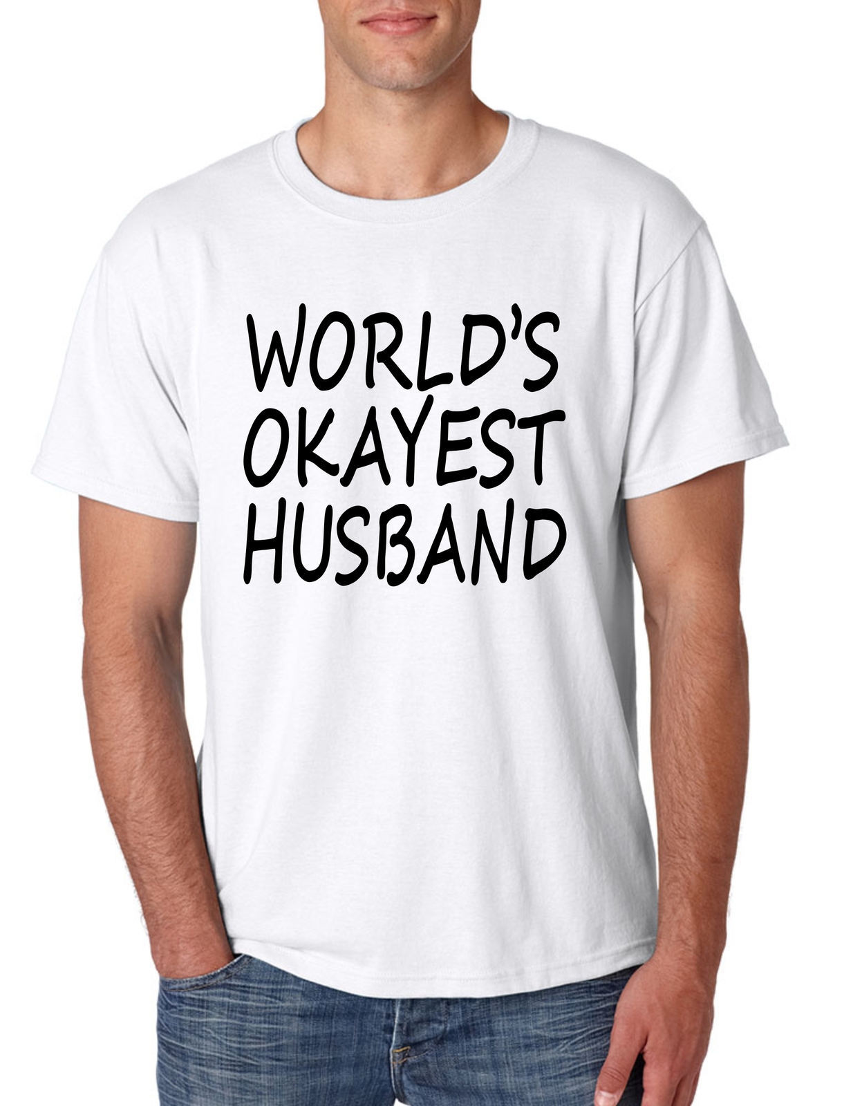 Men's T Shirt World's Okayest Husband Valentines Day Top - $10.94