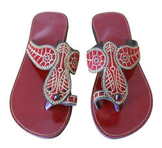 Women Slippers Indian Handmade Maroon Traditional Leather FlipFlops Slip On US 5 - £36.26 GBP
