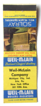 Weil-McLain Company Boilers Solray Radiators - Indiana 20 Strike Matchbook Cover - £1.56 GBP