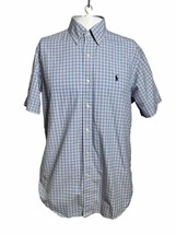 Ralph Lauren Shirt Men Medium Blue Plaid Short Sleeve Casual Button Up - £12.72 GBP