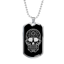 Calavera Mexican Sugar Skull 34 Necklace Stainless Steel or 18k Gold Dog Tag 24 - £37.92 GBP+