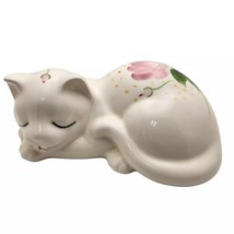 Sleeping Cat Hand Painted Figurine Floral Design USA Vtg - $9.90
