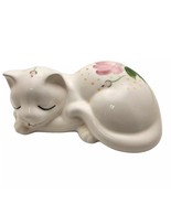 Sleeping Cat Hand Painted Figurine Floral Design USA Vtg - $185.83 MXN