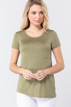 Women&#39;s Short Sleeve Scoop Neck Top With Pocket - $9.25
