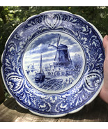 Vtg Royal Sphinx Delft Boats Windmill Plate 9 7/8&quot; Holland Wall Decor Bl... - $64.29 CAD