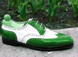 NEW Men Two Tone White Green Cont Wing Tip Brogue Toe Vintage Leather Shoes - $143.99