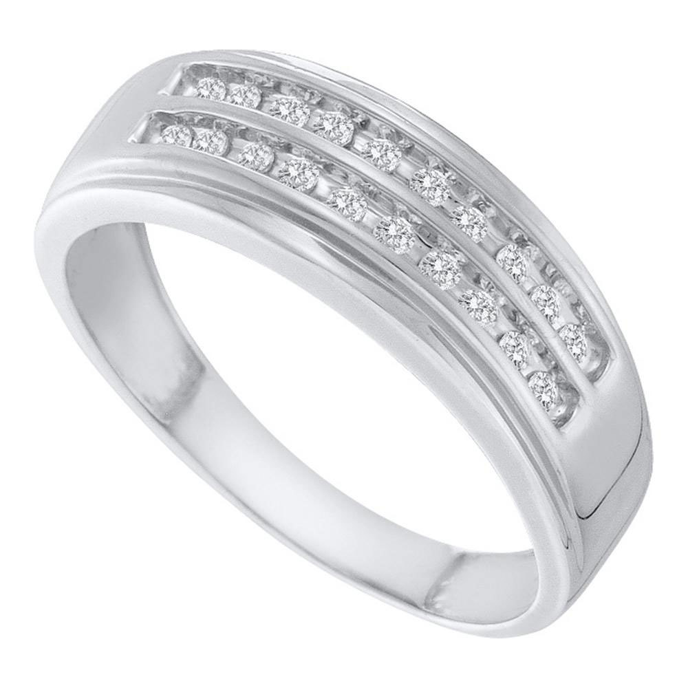14k White Gold Mens Round Diamond 2-row Wedding Anniversary Band Ring 1/4 Ctw