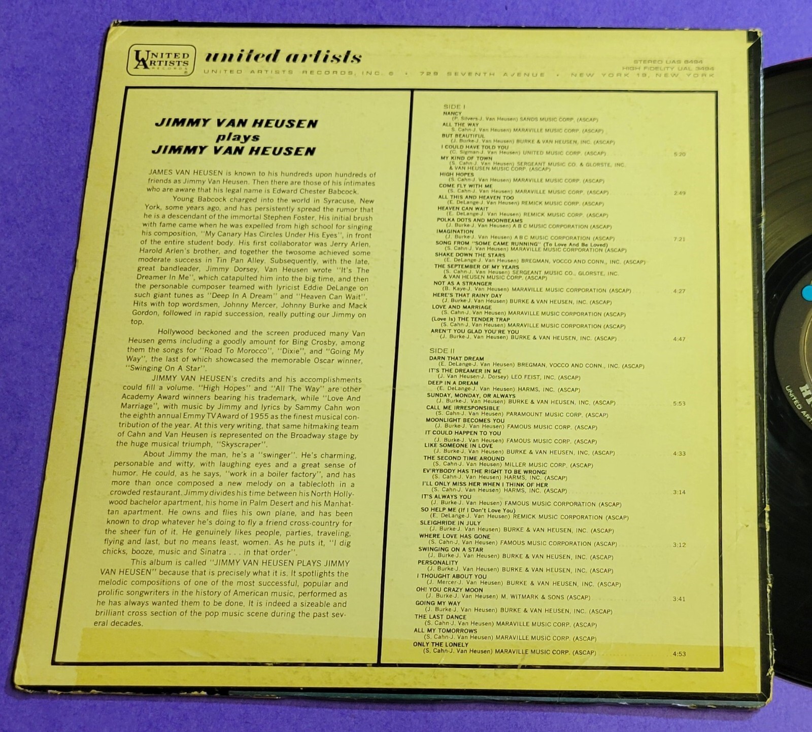 James Van Heusen plays James Van Heusen - United Artists - 12" Record Item image 10