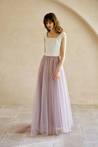 Rose Pink Tulle Maxi Skirt with Train Plus Size Pink Bridesmaid Ball Gown Skirt
