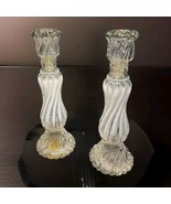 Pair Avon Candlestick Perfume Bottles Charisma Clear w/Opalique Swirl 9.5&quot; - $27.71