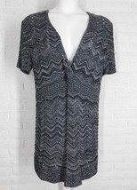 VENEZIA Long Sweater Tunic V Neck Hi Low Hem Chevron Black White Grey 18 20 - £18.18 GBP