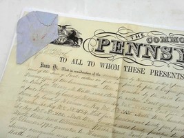 1856 antique VELLUM DEED signed Gov POLLOCK mcKean co pa LeRoy Lineklean... - $143.55