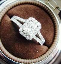 Bague de fiançailles halo de diamants taille radiant 2,25 ct en or blanc... - £199.42 GBP