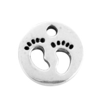 50 Antiqued Tibetan Silver 11mm Flat Barefoot Footprints Bead Drop Bulk Charms - £7.62 GBP