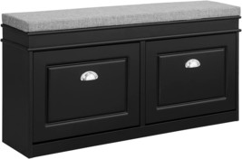 Haotian Fsr64-Sch, Black 2-Drawer Shoe Bench, Shoe Cabinet, Shoe Rack, Hallway - £96.69 GBP